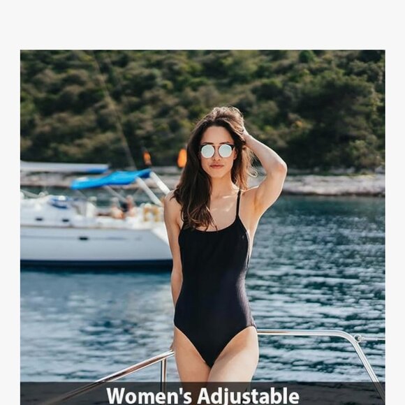 Women's Athletic Training Adjustable Strap One Piece Swimsuit Swimwear Black- L - Picture 2 of 6